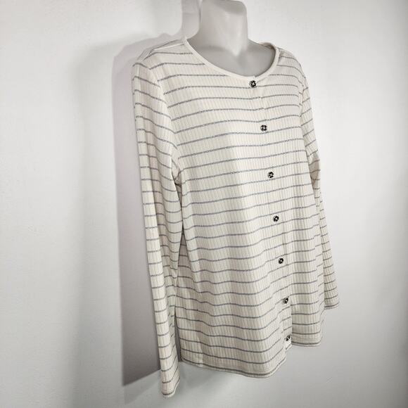 Talbots Womens 2 Pc Cardigan Tank Top Large Knit Ribbed Button Striped Metallic - Picture 11 of 12